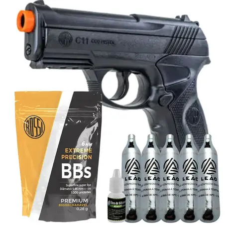 Pistola Airsoft CO2 Rossi C11 6mm + 4000 bbs 0,20g e 5CO2