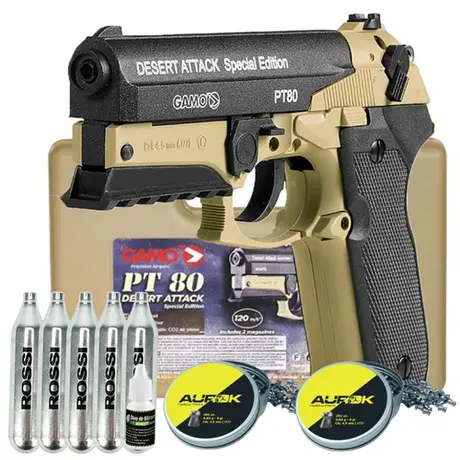 Pistola de Pressão CO2 Gamo PT80 DESERT ATTACK SE 4.5 Kit