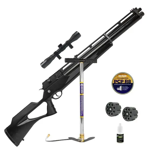 Carabina PCP R8 Black Standard Rossi 5.5 + Luneta 4X32 + Bomba PCP