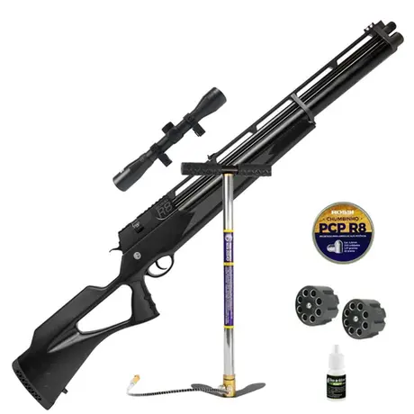 Carabina PCP R8 Black Standard Rossi 5.5 + Luneta 4X32 + Bomba PCP