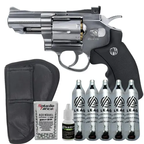 Revólver CO2 Rossi 708S 2,5" Niquelado Full Metal 4.5 + Coldre + CO2 e Esferas