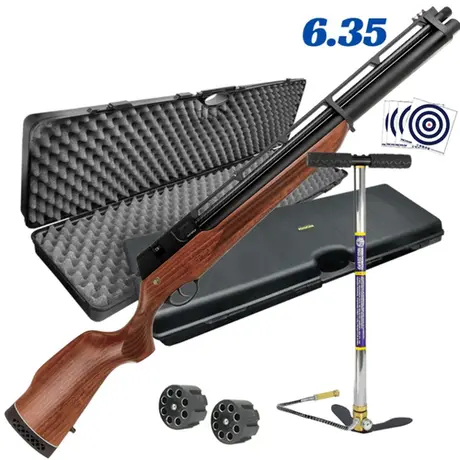 Carabina PCP Rossi R8 6.35mm STD Madeira + Bomba PCP + Case e Alvos