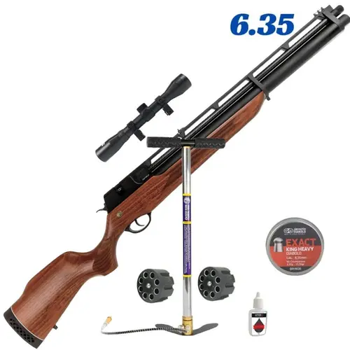 Carabina PCP Rossi R8 6.35 STD Madeira + Bomba PCP e Luneta 4X32