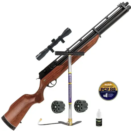 Carabina PCP R8 5.5 STD Madeira + Bomba PCP e Luneta 4X32