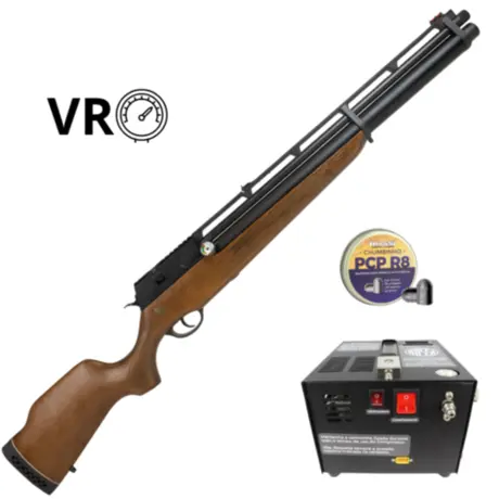 Carabina de pressão PCP R8 WOOD VR 5.5mm + Compressor 300 Bar