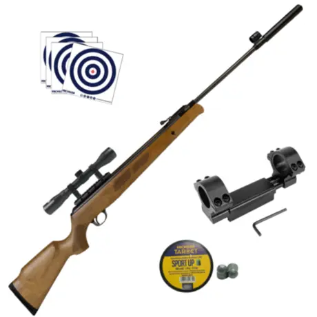 Carabina de pressão Rossi Black Bear 6.35mm + Luneta 4x32 + Mont de absorção Rossi + Chumbinhos