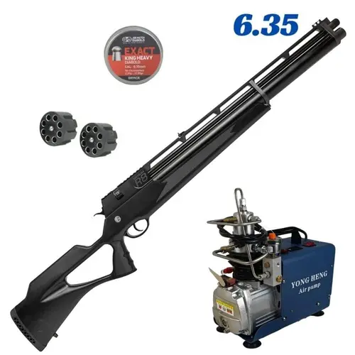 Carabina de Pressão PCP Rossi R8 BLACK Standard 6.35mm + Compressor Yong Heng 300bar