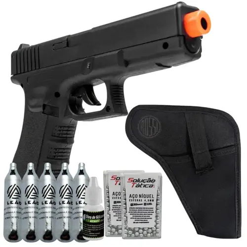 Pistola CO2 Glock G17 4.5 mm + Coldre, 5 Co2, 600 Esferas