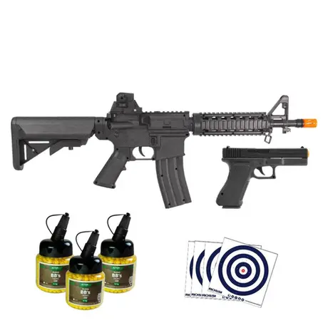 Kit Airsoft Rifle Vg M4A1 e Pistola Vg V307 Mola 6 + 3000 BBS e alvos