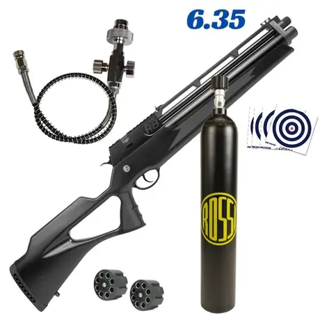 Carabina PCP Rossi R8 SHORT Alto Fluxo Black 6.35mm 8 Tiros Kit