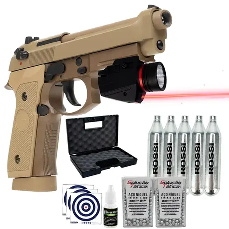 Pistola CO2 Rossi M92 Tan Blowback Full Metal 4.5mm Combo