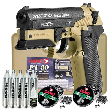 Kit Pistola CO₂ Gamo PT80 Desert Attack 4,5 mm Completo