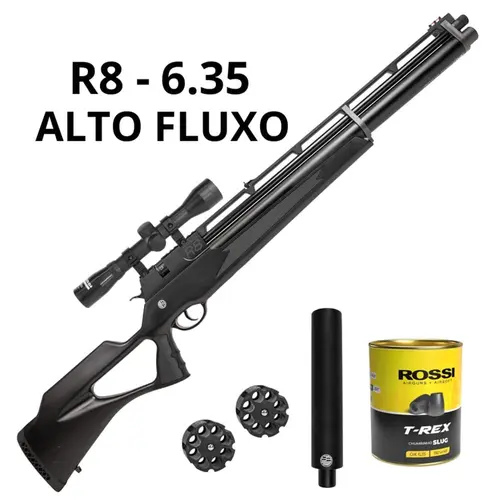 Kit Carabina PCP Rossi R8 Alto Fluxo 6.35mm com Luneta