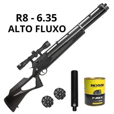 Kit Carabina PCP Rossi R8 Alto Fluxo 6.35mm com Luneta