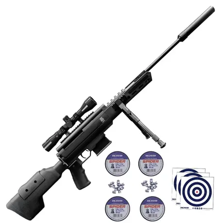 Carabina de Pressao Sniper Black OPS (Gas Ram) 5.5mm + Bipé e Luneta 4x32